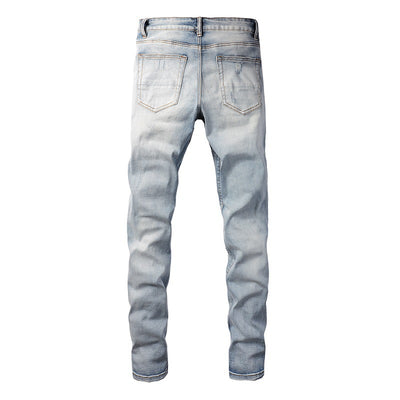 Jeans Slim Ajustados Blanco Roto con Parches Desgarrados y Detalles Vintage - Image 2