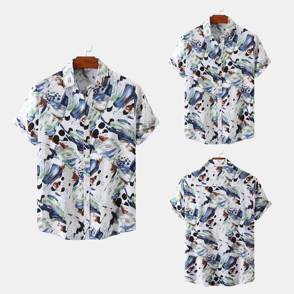 Camisa Floral de Solapa para Hombre - Manga Corta