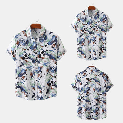 Camisa Floral de Solapa para Hombre - Manga Corta
