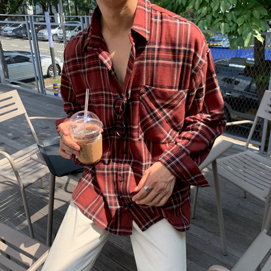 Camisa Cuadros Holgada Manga Larga para Hombre - Estilo Moderno