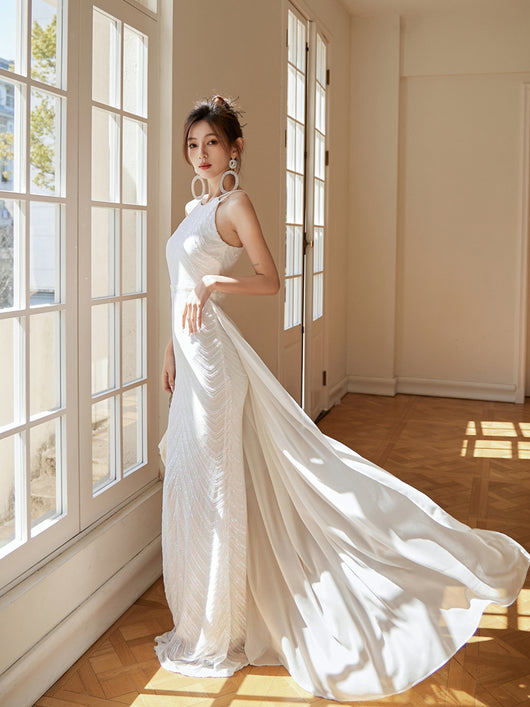 Vestido de Fiesta Blanco con Lentejuelas y Falda Sirena - Image 15