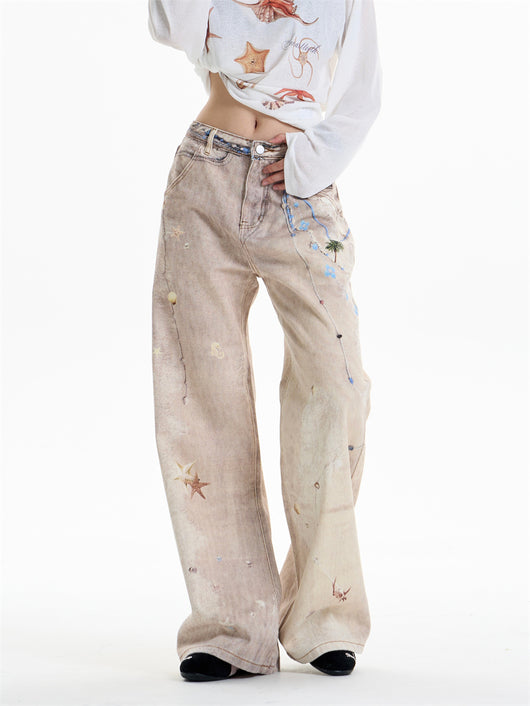 Pantalones Rectos Anchos Vintage con Estampado de Cadena para Mujer - Image 11