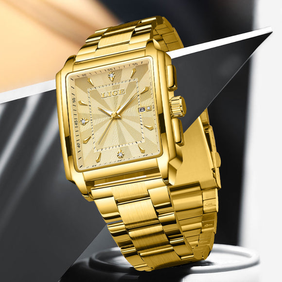 Reloj de Hombre con Esfera Cuadrada Grande y Correa de Acero Inoxidable