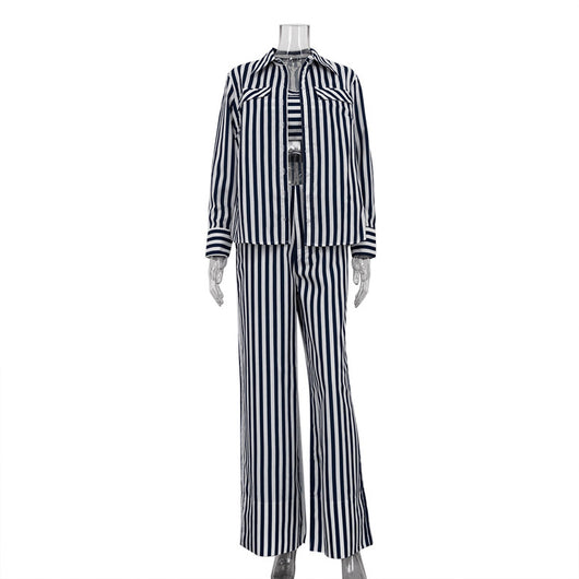 Conjunto de Tres Piezas: Cardigan Rayado, Top Tubo y Pantalón Ancho - Image 6