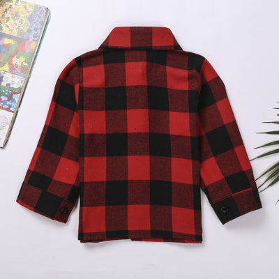 Camisa Cuadros Roja Cuello Mao Suelta Abotonadura Simple - Image 12