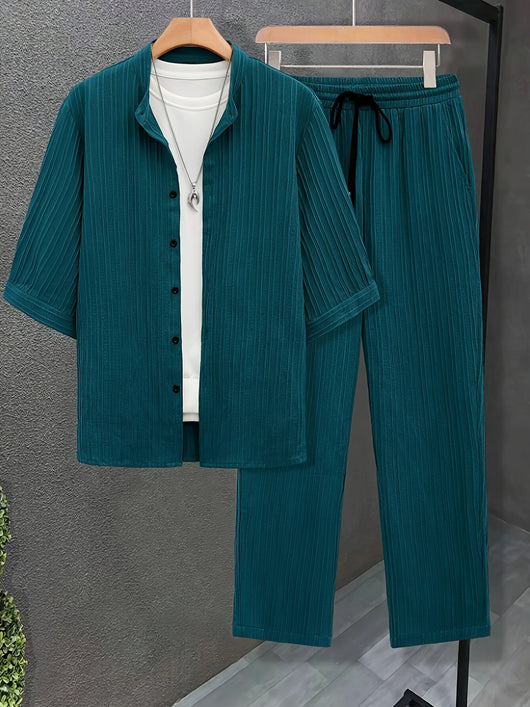 Conjunto de Camisa y Pantalón Liso Primavera Verano para Hombre - Image 13