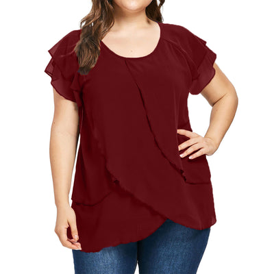 Blusa Chifón Mujer Cuello Redondo Capas Superpuestas Manga Corta - Image 11