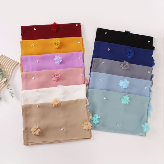 Pañuelo Artesanal de Gasa Perlada con Flores Bordadas y Cuentas - Image 19