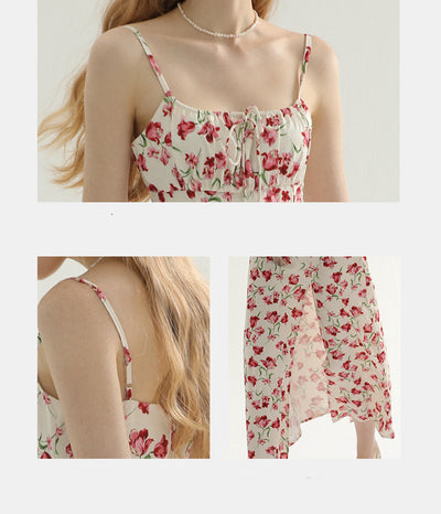 Vestido Vintage Floral Francés con Abertura y Tirantes - Image 13