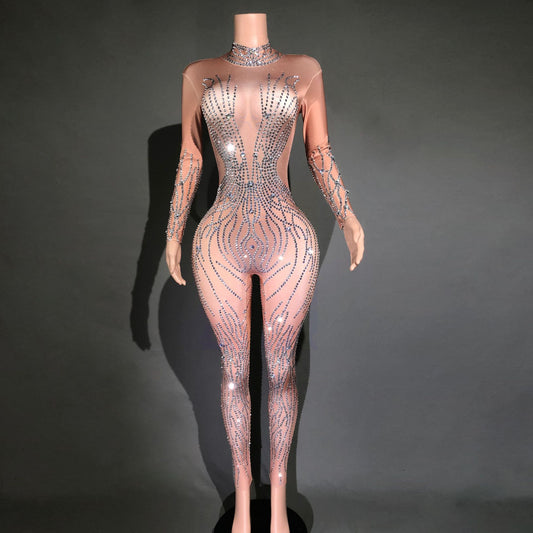 Jumpsuit Ajustado con Rayas y Cristales Brillantes para Mujer - Image 2