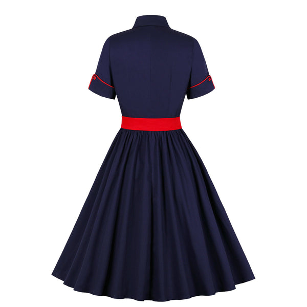 Vestido Vintage de Manga Corta con Cuello para Verano