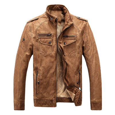 Chaqueta de Cuero Retro con Terciopelo Lavado - Image 15