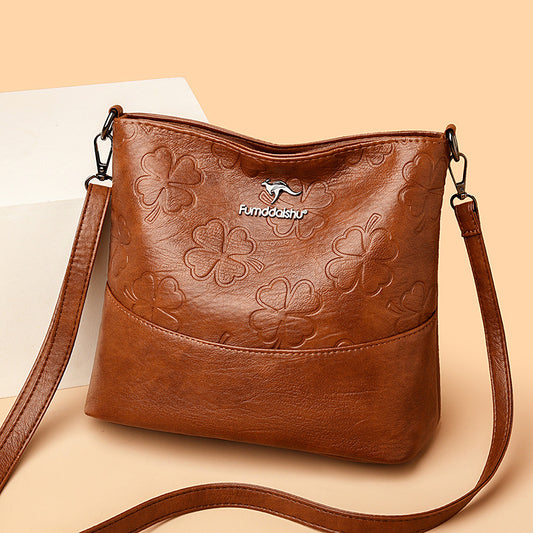 Bolso Bucket de Cuero Genuino con Grabado - Gran Capacidad para Mujer