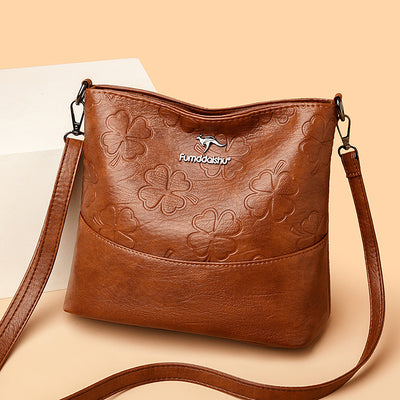 Bolso Bucket de Cuero Genuino con Grabado - Gran Capacidad para Mujer
