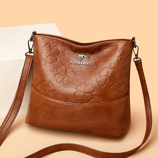 Bolso Bucket de Cuero Genuino con Grabado - Gran Capacidad para Mujer