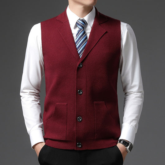 Chaleco de Lana Tejida para Hombre - Cuello Solapa Clásico - Image 5