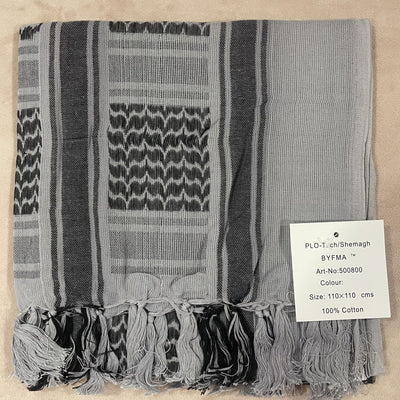 Black and grey patterned shemagh scarf made of 100% cotton, featuring geometric designs and tassels. - Image 15