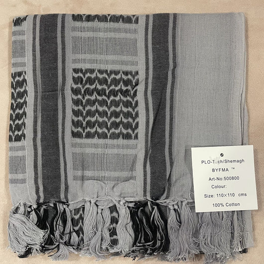 Black and grey patterned shemagh scarf made of 100% cotton, featuring geometric designs and tassels. - Image 15