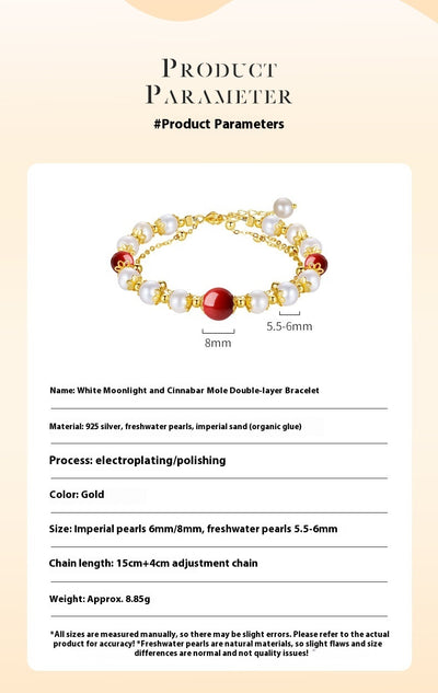 Pulsera Doble Capa de Plata Esterlina con Granate Rojo y Perla de Agua Dulce para Mujer - Image 10