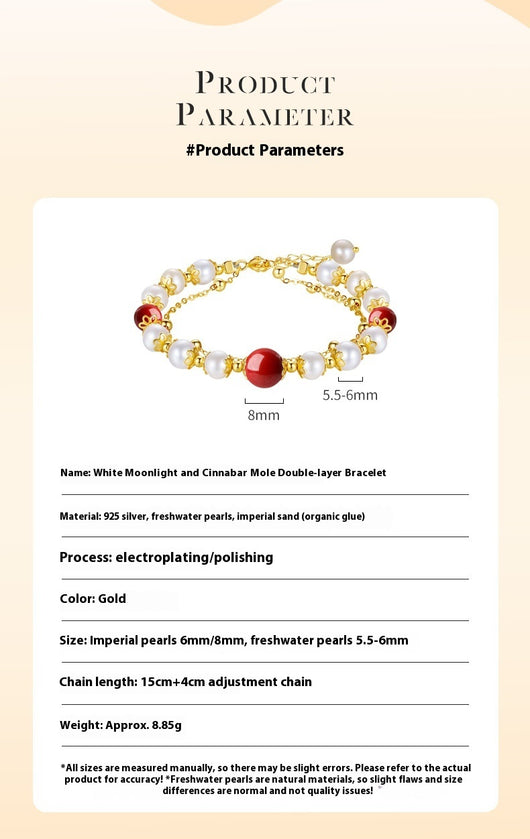 Pulsera Doble Capa de Plata Esterlina con Granate Rojo y Perla de Agua Dulce para Mujer - Image 10