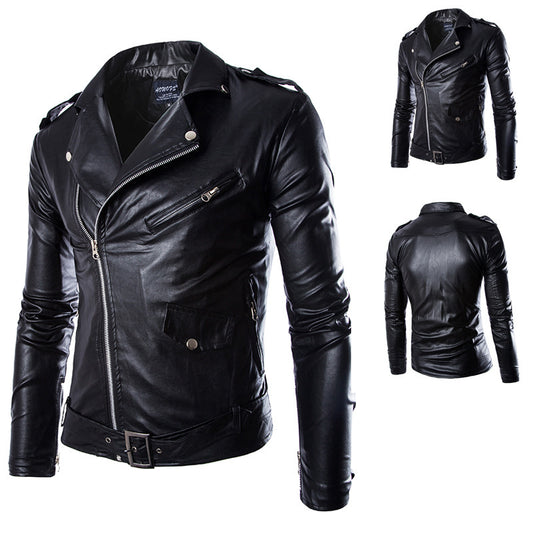 Chaqueta de Cuero Ajustada Estilo Motociclista Clásico Británico