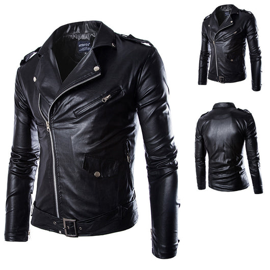 Chaqueta de Cuero Ajustada Estilo Motociclista Clásico Británico