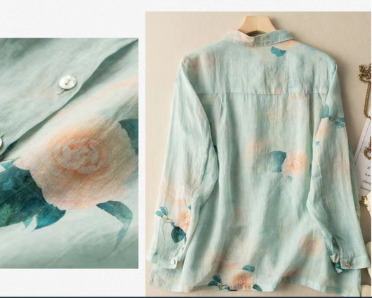 Camisa Vintage de Algodón y Lino para Mujer - Image 8