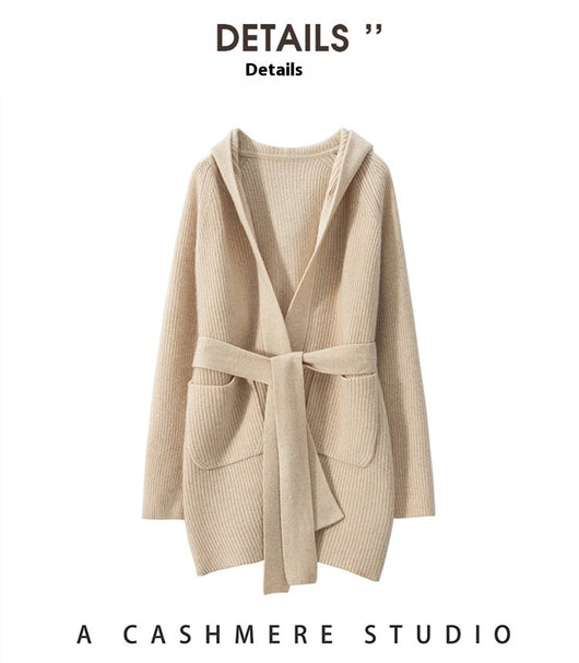 Cardigan Tejido Reversible Oversized con Capucha para Otoño e Invierno - Image 12