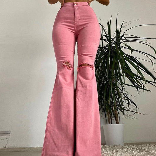 Pantalones Vaqueros Elásticos Acampanados con Detalles Rotos - Image 9