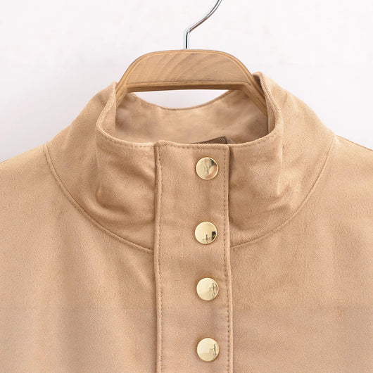 Chaqueta Casual de Cuello Alto en Ante y Forro Polar para Mujer - Image 4