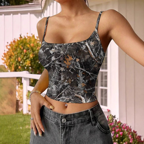 Top Tubo Estampado Retro para Mujer - Tirantes Finos Verano