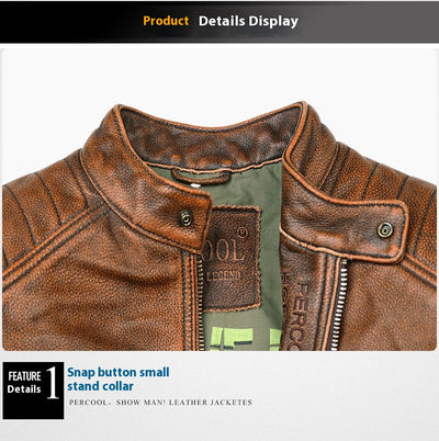 Chaqueta de Cuero Vintage Desgastada para Hombre - Image 9