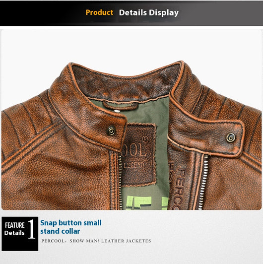 Chaqueta de Cuero Vintage Desgastada para Hombre - Image 9