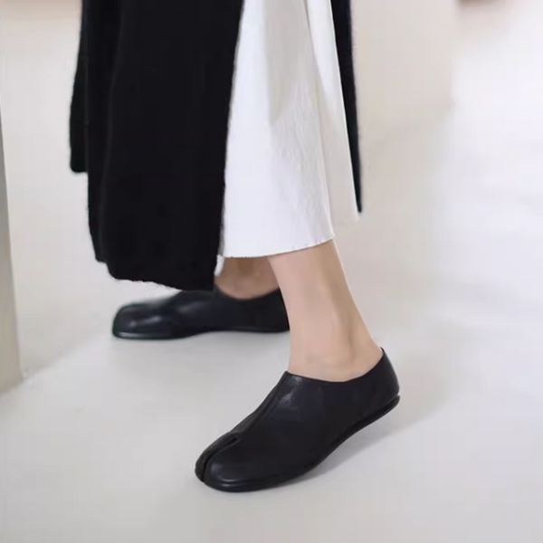 Zapatos Planos de Cuero Curtido Vegetal con Punta Abierta para Mujer