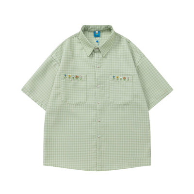 Camisa a Cuadros Bordada Suelta para Parejas - Diseño Versátil - Image 6