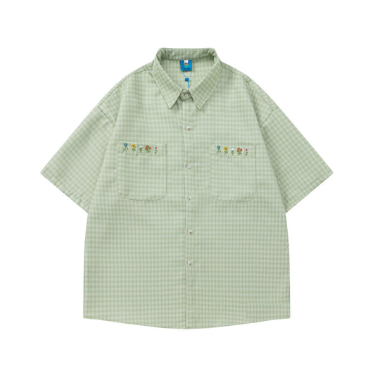Camisa a Cuadros Bordada Suelta para Parejas - Diseño Versátil - Image 6