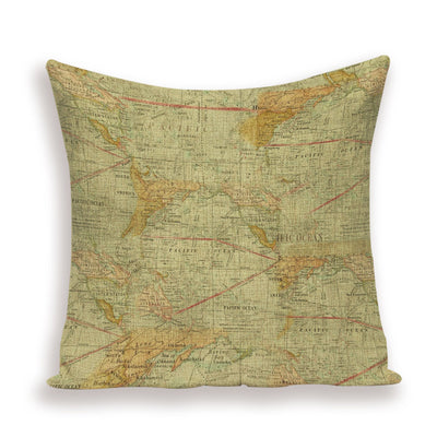 Funda de Almohada Retro con Mapa del Mundo Europeo - Cojín Decorativo Estilo Marroquí en Lino - Image 17