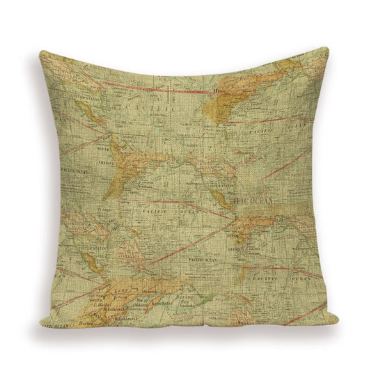 Funda de Almohada Retro con Mapa del Mundo Europeo - Cojín Decorativo Estilo Marroquí en Lino - Image 17