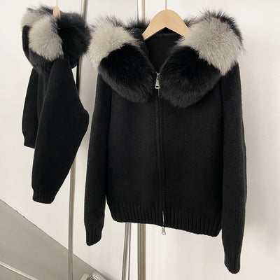 Abrigo de Primavera para Mujer con Cuello de Zorro Real y Capucha - Image 49