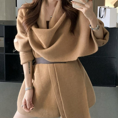 Cardigan Corto de Punto con Cuello de Bufanda y Cinturón para Mujer - Image 13