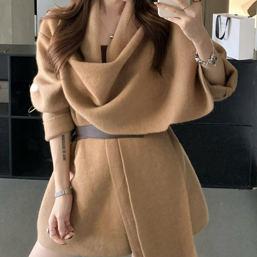 Cardigan Corto de Punto con Cuello de Bufanda y Cinturón para Mujer - Image 13