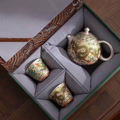 Juego de Té Kung Fu Dragón Fénix Dorado con Esmalte Auspicioso - Image 4