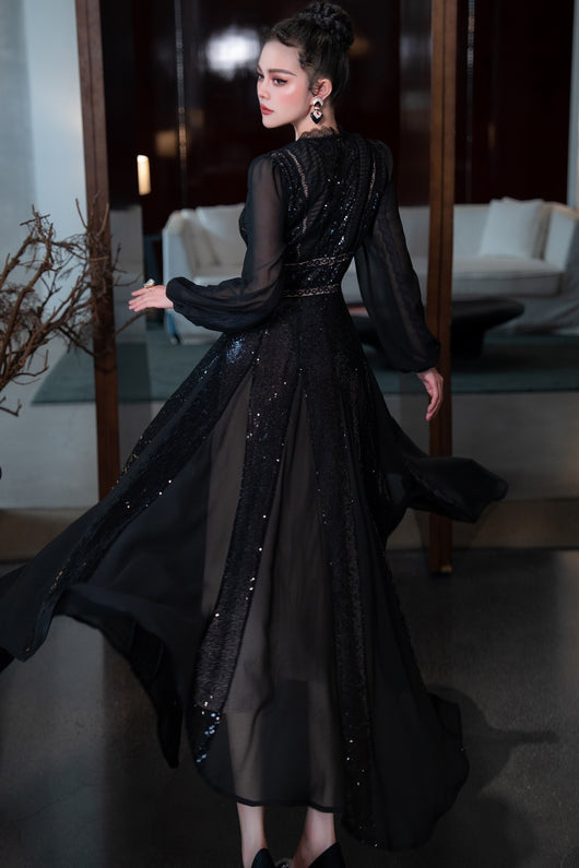 Vestido Largo Escote V con Bajo Amplio - Image 16