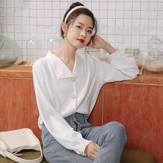 Blusa de Gasa con Cuello en V y Mangas Abullonadas - Image 4