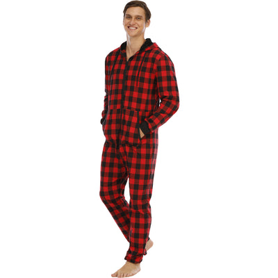 Pijama Enterizo de Franela a Cuadros con Capucha para Hombre - Image 3