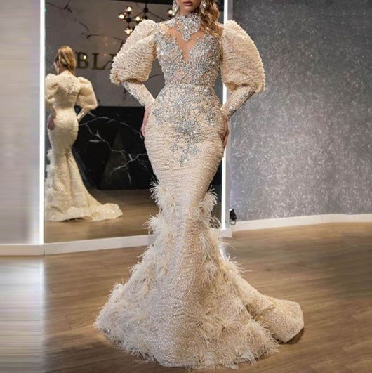 Vestido de Noche Largo con Lentejuelas y Malla para Cadera - Image 9