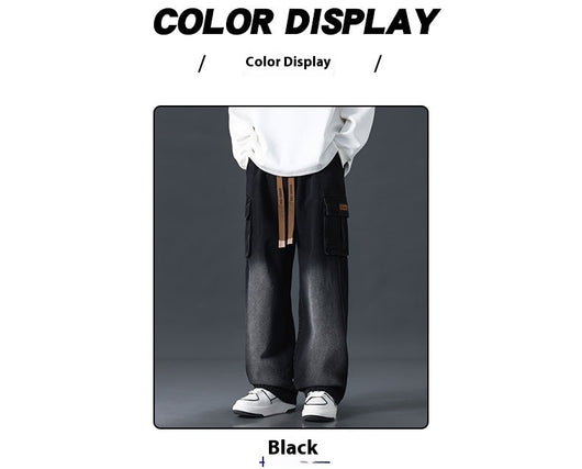 Pantalones Jeans Rectos Anchos con Degradado y Lavado Artesanal para Hombre - Image 16