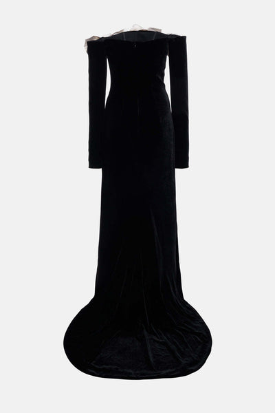 Vestido Largo de Terciopelo Negro con Cola Sirena - Image 15