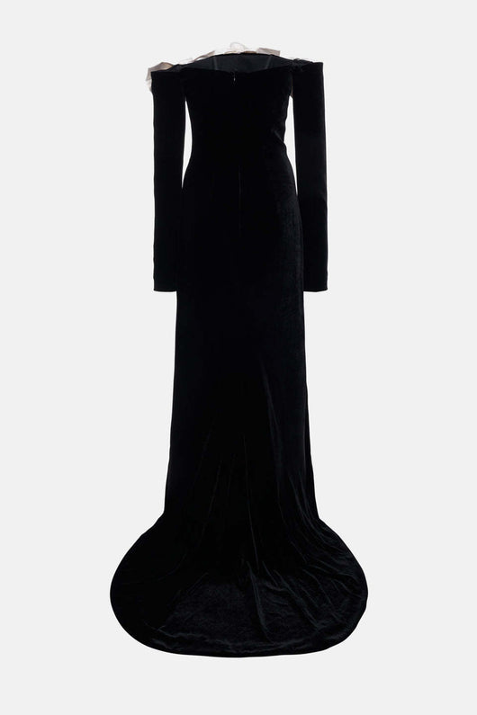 Vestido Largo de Terciopelo Negro con Cola Sirena - Image 15