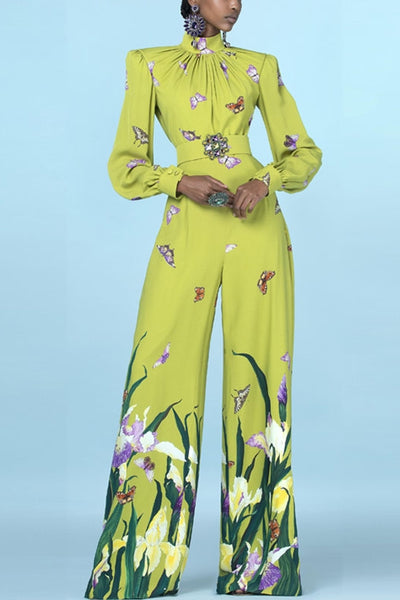 Conjunto Elegante: Blusa con Cuello de Pie y Cuentas + Pantalón Recto Estampado de Cintura Alta - Image 12